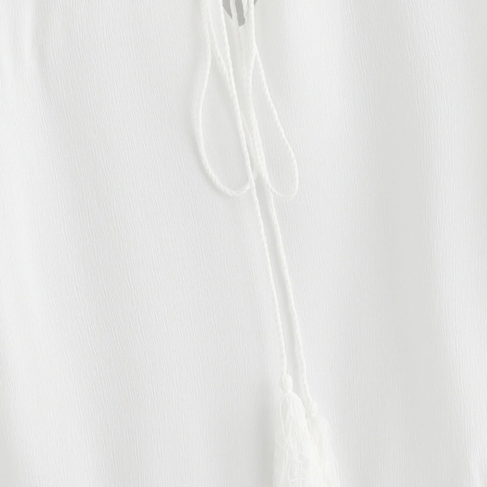 White Lace Hem Tie Neck Top Size S - Picture 4 of 7